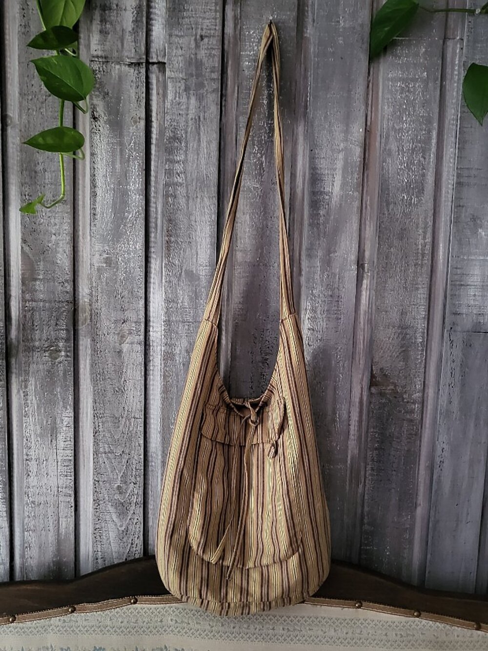 Boho Striped Canvas Hobo Crossbody Sling Bag